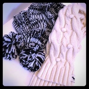 Two winter black and white scarves